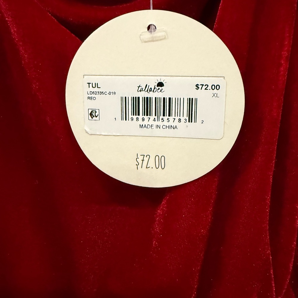 NWT Tullabee Red Velvet Midi Dress XL Lace Sleeve Altar’d State Boutique Style - Picture 3 of 5
